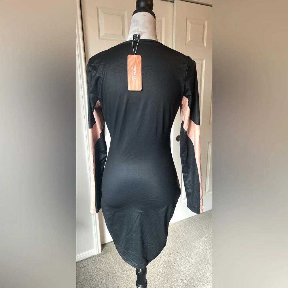 NWT SHEIN Black and Tan‎ Striped Dress